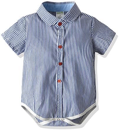 חליפות תלבושת של תינוקות ג'נטלמן חליפות חליפות לתינוק בנים מכנסיים קצרים מוגדרים חולצת רומפר שרוול קצר+מכנסי מתלה+עניבת פרפר