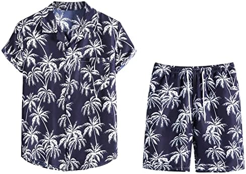 חולצות הוואי גברים הגדרו כפתור שרוול קצר מזדמן למטה חולצות חוף מודפסות פרחים