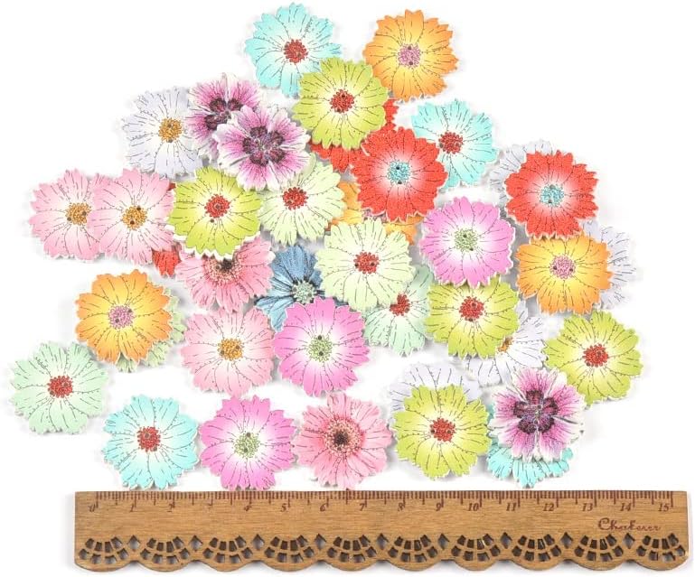 FSYSM 25 יחידות פרחים צבעוניים כפתורי עץ חינניות חינניות כפתורי עץ תפירה בגדי תפירה בעבודת יד DIY Decat