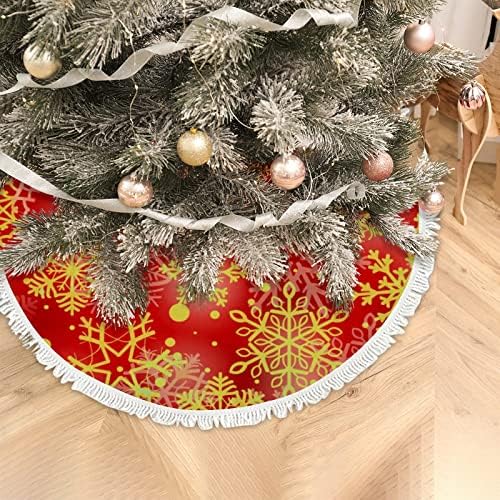 חצאית עץ חג המולד של ואנטסו, פתיתי שלג זהב אדום 30 אינץ 'עם גדילים תפאורה, בית חווה כפרי מחצלת עץ חג המולד