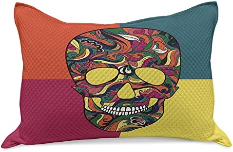 גולגולת Ambesonne גולגולת סרוג כרית כרית, צבעונית צבעונית נושאים אמנות קטרינה יום של נושא התרבות המקסיקני המת, כיסוי