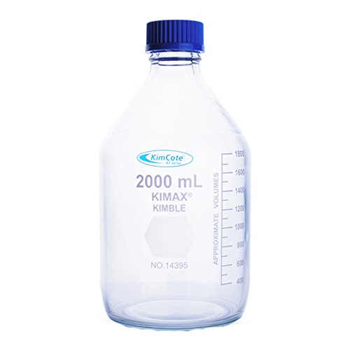 KIMBLE KC14395-5000 בטיחות מפלסטיק מצופה בורוסיליקט זכוכית GL 45 בקבוק מדיה אחסון בוגר עם כובע פוליפרופילן כחול,