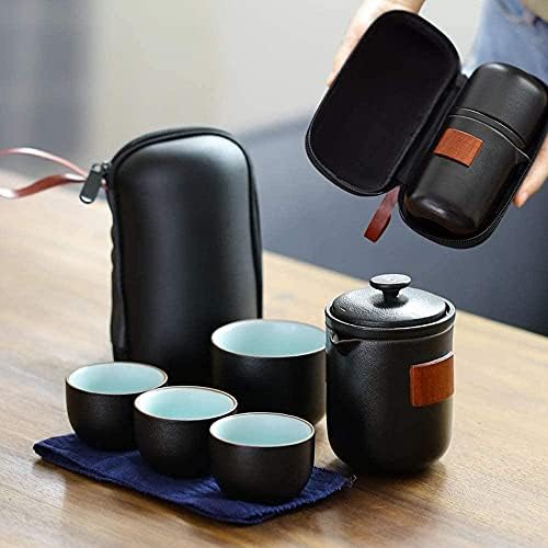 Lianxiao - Tramic Tea Tea Tramic Set Set Mini Kung Fu Taepot 1 סיר 4 כוסות כוסות תה חרסינה עם תיק נייד לנסיעות הביתה