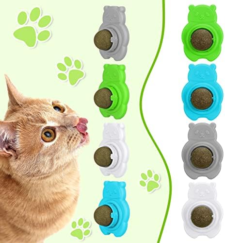 4 יחידות צעצועי קיר חתול, 360 סיבוב כדורי ליקוק חתול אכיל, כדור קיר חתול בריא, צעצוע לעיסת חתול, ניקוי שיניים צעצוע