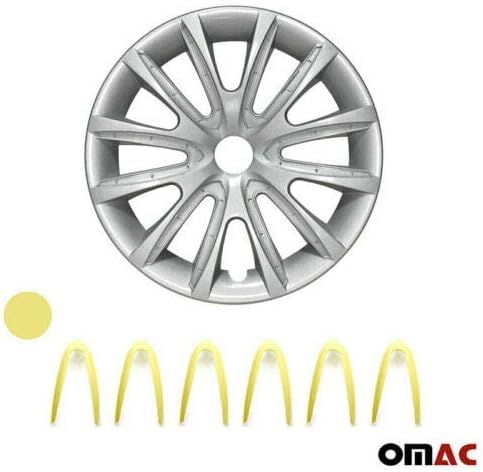 OMAC HubCaps 16 אינץ 'לטויוטה קורולה אפור וצהוב 4 יח'. כיסוי חישוקי גלגלים - כובעי רכזת - החלפת חוץ של צמיג מכוניות