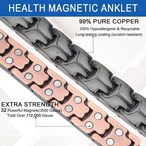 Magvivace Copper Carcle צמיד נשים גברים לדלקת פרקים ומפרק, קרסול טיפול מגנטי עם 3500 מגנטים יעילים של גאוס, מתנת תכשיטים בריאה