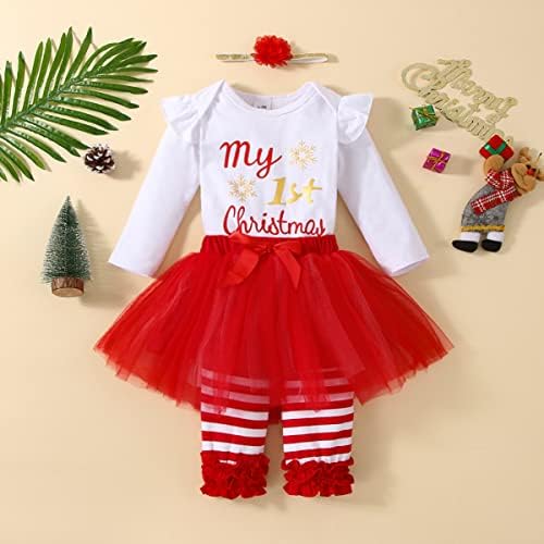 קיסליו התלבושות לתינוקת הראשונה שלי לחג המולד שלי שרוול ארוך פרוע רומפר טוטו חצאית מחממי רגל סרט תינוק חג המולד