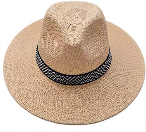 סחלבים של אנדי גברים/נשים כובע שמש קש קש, כובע פנמה רחב ארוז, כובע קרם הגנה קיץ בסגנון חוף סגנון חיצוני כובע בז '