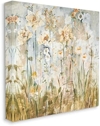 תעשיות סטופל פרחים פורחים מגוונים בין עשבים בוהו ציור באמנות קיר בד, עיצוב מאת ג'יל מרטין