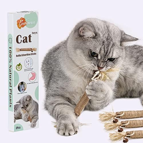 צעצועי חתול גושנמון-3 יחידות מקלות כסף טבעיים-חתול חתול ללעוס צעצועים לניקוי שיני חתלתול-צעצוע פינוק חתול מטאטאבי-צעצועי