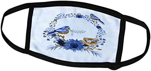 3 דרוז שני ציפורי כחול בונות קן על זר צבעי מים פרחוני - כיסויי פנים