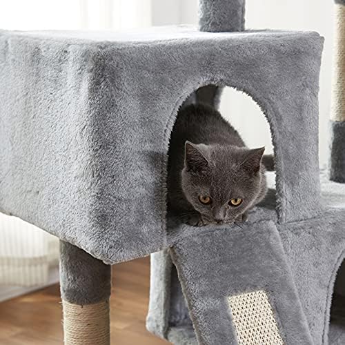 מגדל חתול חתול, עץ חתול 34.4 אינץ 'עם לוח שריטות, 2 דירות יוקרה, קיר עץ החתול, יציב וקל להרכבה, לחתלתול,