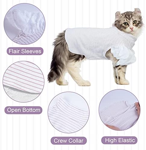 חתול חולצה, חתול כלב חולצה עם התלקחות שרוולים, לנשימה פסים חתול הלבשה תלבושות, כלב חתול בגדים, חתול אפוד בגדים עבור בנות חתול,