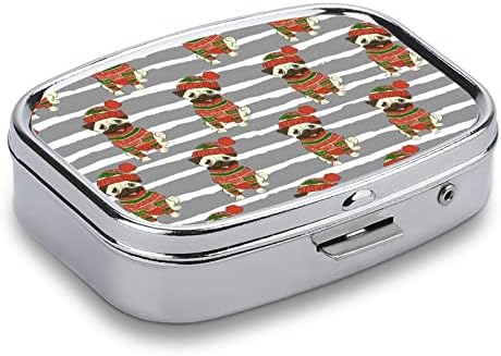 גלולת תיבת חג המולד חמוד פאג כלבים כיכר בצורת רפואת לוח מקרה נייד הפילבוקס ויטמין מיכל ארגונית גלולות מחזיק עם