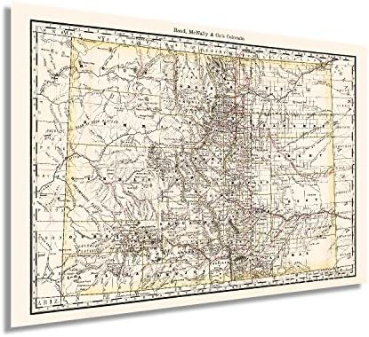 היסטוריה וינטג '1879 פוסטר מפת קולורדו - מפת קולורדו וינטג' בגודל 24 על 36 אינץ ' - מפת מדינה ישנה של אמנות קיר קולורדו-מפת