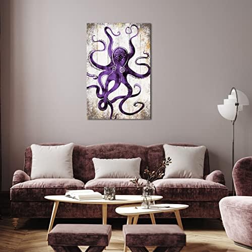 תמנון תמנון בד קיר אמנות ים חיים תמונה אוקיינוס ציור סגול יצירות אמנות בעלי החיים הדפסת לסלון מטבח דקור ממוסגר