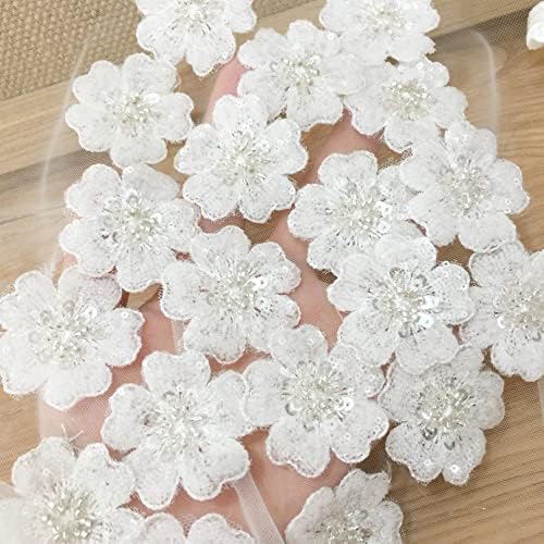 50 חלקים לבנים 3D נצנצים חרוזים תחרה אפליקצית טלאי פרחים מוטיב מוטיב מצען גוף מלאכה אספקת מלאכה 1.97 אינץ