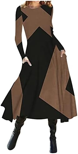 בתוספת גודל שמלה לנשים אופנה מזדמן מודפס עגול צוואר סוודר ארוך שרוול שמלה