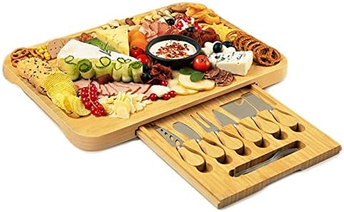 שרת עץ עבה, פלטת חרסיקה, לוח גבינה עם 6 כלי חיתוך, 6 מזלגות לפיצוחים, פירות ובשר