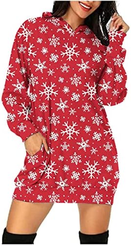 מיני שמלות לנשים של שיבה הביתה נים שמלת חג המולד מודפס ארוך שרוולים צווארון רופף מזדמן סווטשירט שמלה