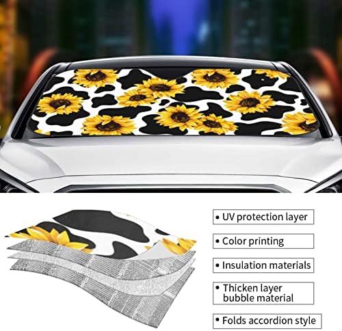 מכונית פרה וחמניות משמשה קדמית צל של שמש קדמית חלון קדמי קדמי סאנשיית סאנשיית קרני UV מקסימום ושומר על קירור הרכב