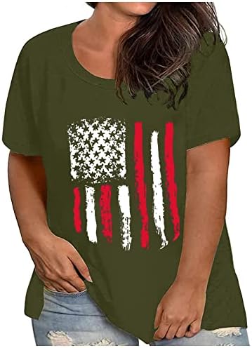 נשים אמריקאי דגל הדפסת חולצה רופף בכושר עגול צוואר חולצות 4 ביולי קצר שרוול טי חולצות
