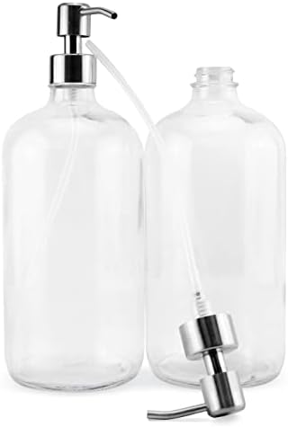 קרנית קרנית 32oz בקבוקי משאבת זכוכית עם משאבת נירוסטה; מתקן סבון בגודל כלכלה לשמני עיסוי, קרמים, סבונים נוזליים