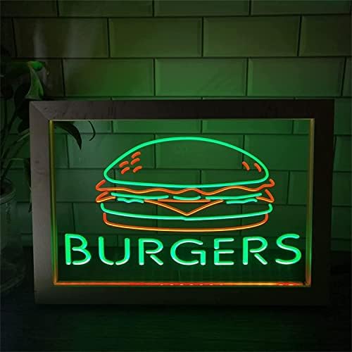 המבורגרים של DVTEL LED שלט ניאון, אורות לילה של מסעדה אורות אורות ניאון אקריליים, קיר שולחן קיר שתלים שלט זוהר,
