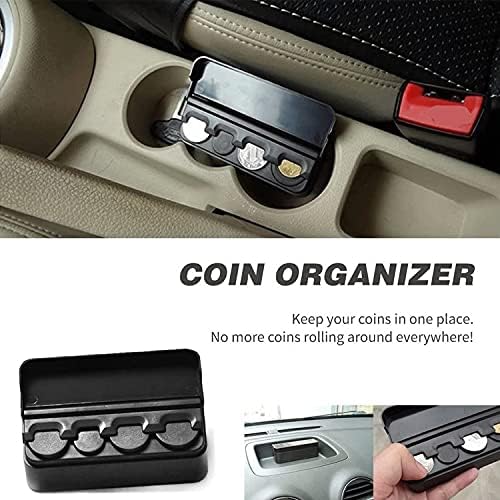 2 מחזיק מטבעות חבילות לרכב, מארגן מטבעות, אחסון מטבעות נייד, מתאים לרוב המכונית והמשאיות, שחור