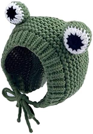 MingSeecess ילדים סרוגים כובע כפה צפרדע חמודה מצוירת כובע חם יותר חורף עם עיניים גדולות לבנות תינוקות בנות