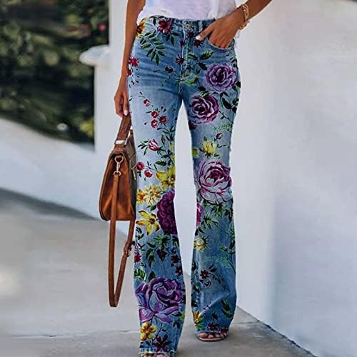מכנסי רגל ישר באביב במצוקה נשים ג'ינס דפוסים אלגנטיים וינטג 'מאבדים מותניים גבוהים גודל פלוס גודל