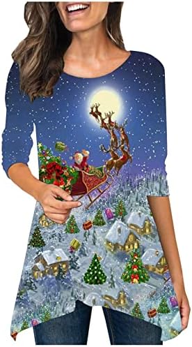 נשים מקרית טוניקת חולצות חג המולד הדפסה ארוך שרוול עגול צוואר חולצות סדיר מכפלת רופף זורם חולצת טי חולצה