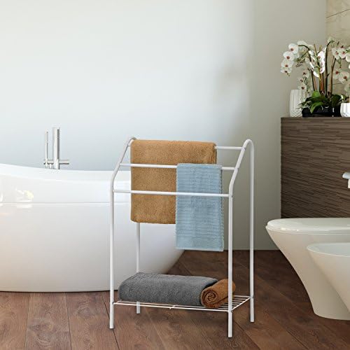 MyGift לבן כרום מתכת מתכת בודדת מתלה למגבות לחדר כביסה באמבטיה עם 3 מוטות שכבות ומדף אחסון, בגדים ומעמד