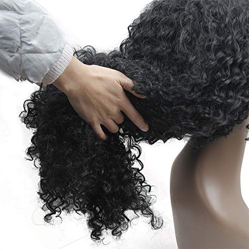 שיער עמוק מתולתל פאות לנשים שחורות ארוך האפרו מתולתל פאה עם פוני, צפיפות גבוהה טבעי שחור צבע שכבות סינטטי מלא פאות