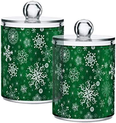 Alaza 2 Pack QTIP Holder Dispenser Green Gradient חג המולד פתיתי שלג מארגן אמבטיה מיכלים לכדורי כותנה/ספוגיות/רפידות/חוט