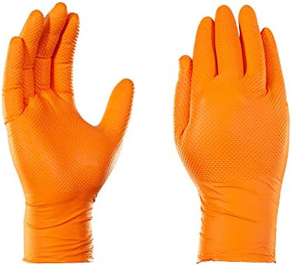 GloveWorks HD כתום Nitrile כפפות חד פעמיות, 8 מיל, ללא לטקס, מרקם יהלום מוגבה, קטן, קופסה של 100
