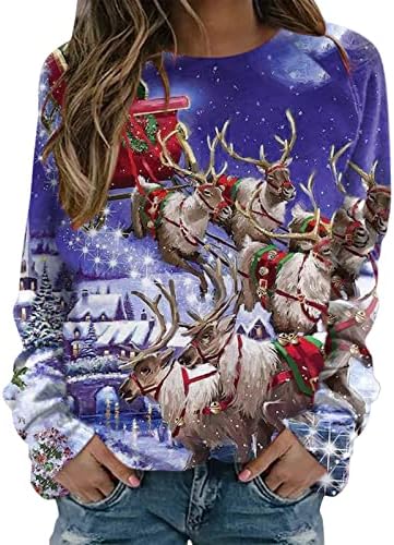נשים מצחיק חולצות תלבושות פעיל ללבוש חג המולד טרנדי סוודר ארוך שרוול חולצות מתגנדר מגשרי גדול טי