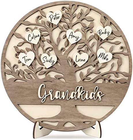מתנות ליום האב המותאם אישית מהנכדים, עץ שם משפחה תלת מימדי עם 20 תגיות לב, מתנה לסבא וסבתא סבא סבא סבא