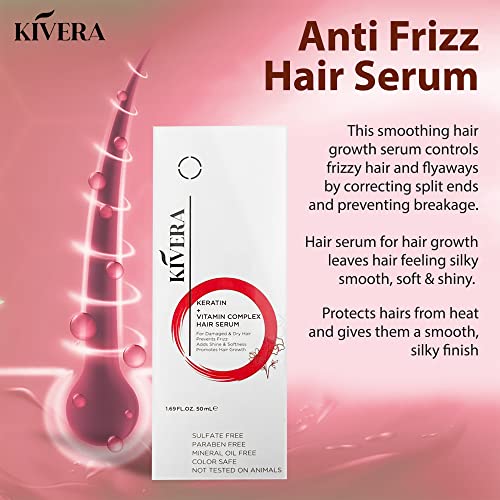 Kivera Keratin + ויטמין מורכב שיער סרום - סרום שיער לצמיחת שיער - סרום שיער לשיער מקורזל ופגום - סרום שיער
