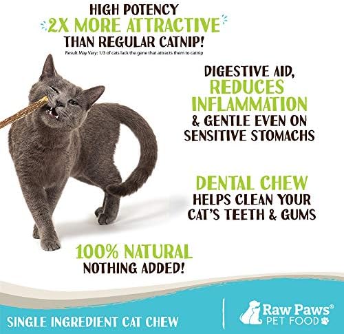 כפות גולמיות סילברווין לחתולים - צעצועי חתול סילברווין לחתולים מקורה - מקלות קטניפ - מטטאבי לחתול מקל לעיסה