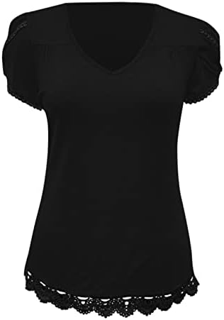 מוק צוואר חולצות לנשים נשים קפלים כותרת כיסוי שרוול תחרה לקצץ צוואר למעלה בתוספת גודל טי חולצה
