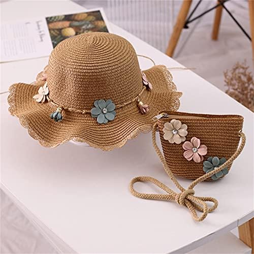 כובע תינוקות קש + תיק חוף בנות בנות קש כובע כובע שמש שמש כובע פרחים שמש כובע ילדים