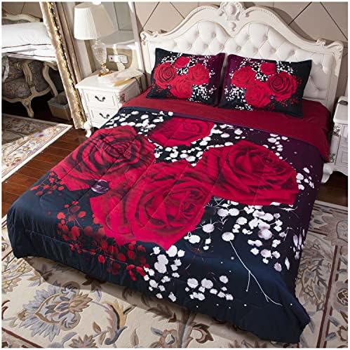 3 חתיכות שמיכה משקל קלה סט ורדים אדומים למטה מיטה אלטרנטיבית בתיק כל העונות נערות נשים זוגות שמיכת מלכה מלאה קינג בגודל