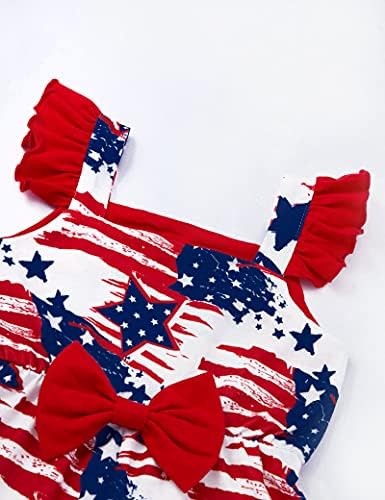 Agapeng 4 ביולי פעוטות בגדי תינוקות פרוע שרוול שרוול יום עצמאות תלבושות דגל אמריקאי רומפר כוכבים ופסים סרבל קשת קשת-קשר