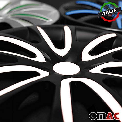 OMAC HubCaps 16 אינץ 'עבור שברולט אקווינוקס בשחור לבן 4 יח'. כיסוי חישוקי גלגלים - כובעי רכזת - החלפת חוץ של צמיג
