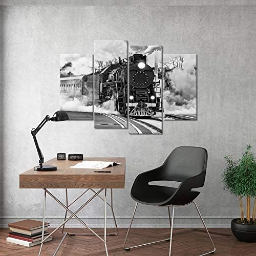 4 חתיכות רכבת בד קיר אמנות שחור לבן עשן קיטור קטר רכבות תמונות בד הדפסת בציר בית גברים שינה קיר תפאורה מוכן לתלות 12 איקס24
