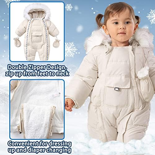Xifamniy Baby Boys and Grils Winter Snowside Bearwear Beadied Footie Footie חליפות שלג פעוט 3-24M