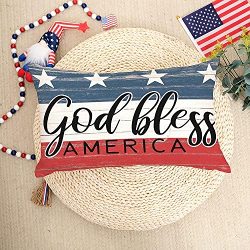 כיסוי כרית פטריוטי של Geeory 12x20 אינץ 'כוכבים אלוהים יברך אמריקה 4 ביולי תפאורה קישוטים ליום העצמאות קישוטי
