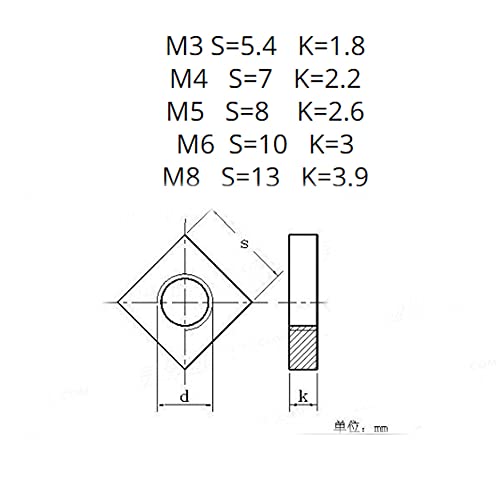 20-50 יחידות דינ562 אגוז דק מ '3 מ' 4 מ '5 מ' 6 מ '8 אגוזים מרובעים מנירוסטה-מ' 8 20 יחידות