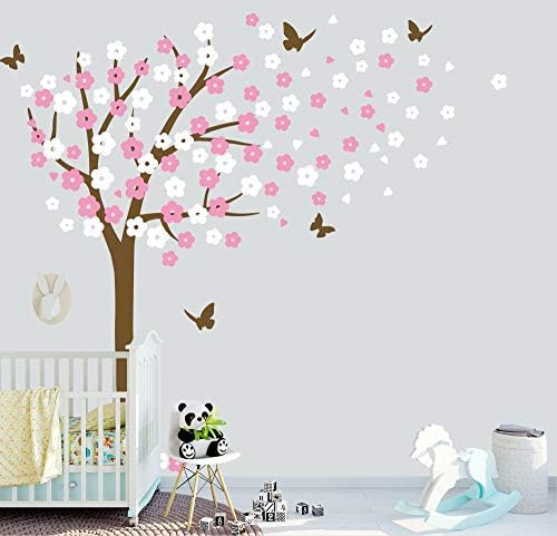 עץ פריחת דובדבן ענק נושף בקיר הרוח מדבקות משתלת פרחי עץ פרפר אמנות תינוקות לילדים חדר קיר מדבקת קיר עיצוב קיר